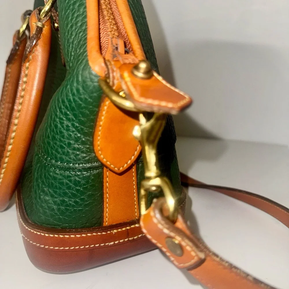 Dooney & Bourke AWL Zip Dome Satchel Forest Green British Tan Leather Bag USA